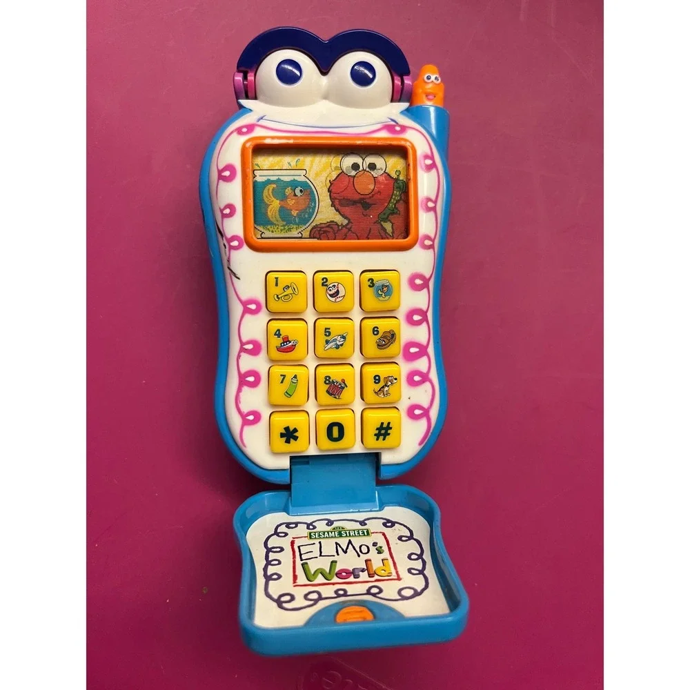 Fisher Price Sesame Street Elmos World Cell Phone Toy Blue Flip Phone 2002
